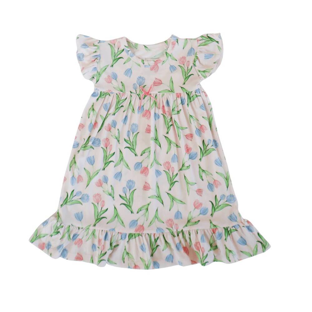 NEW SMALL SHOP girls tulips bamboo ruffle dress in white